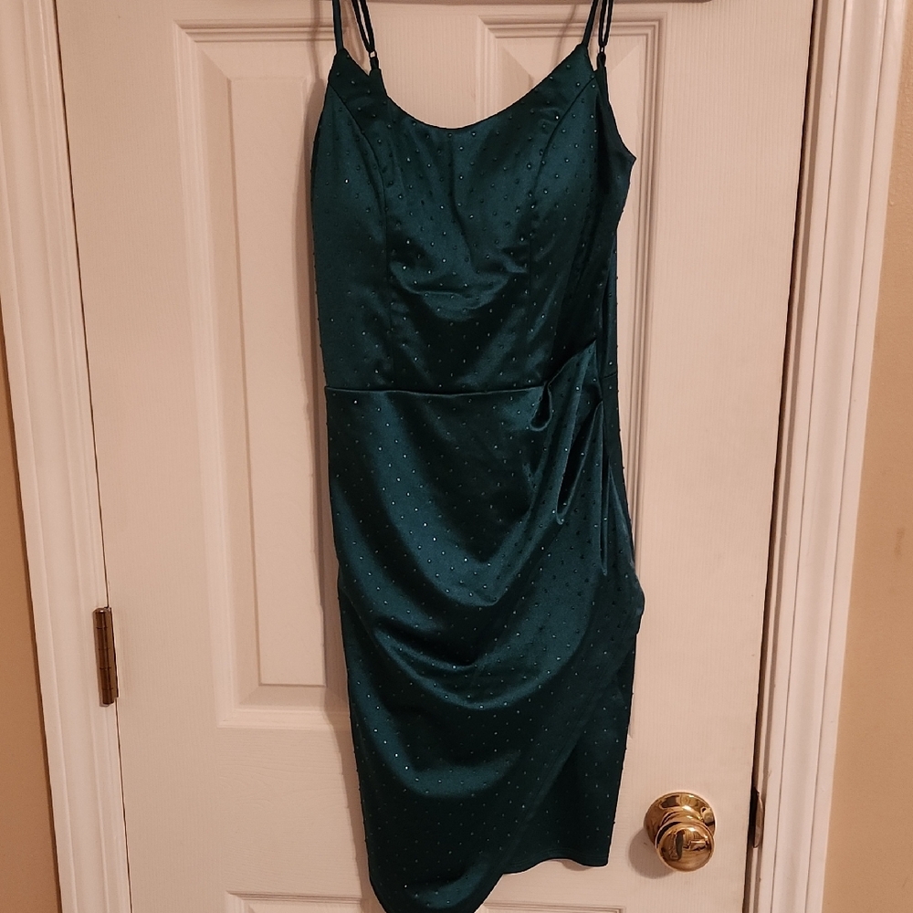 Elegant Teal Spaghetti Strap Mini Dress